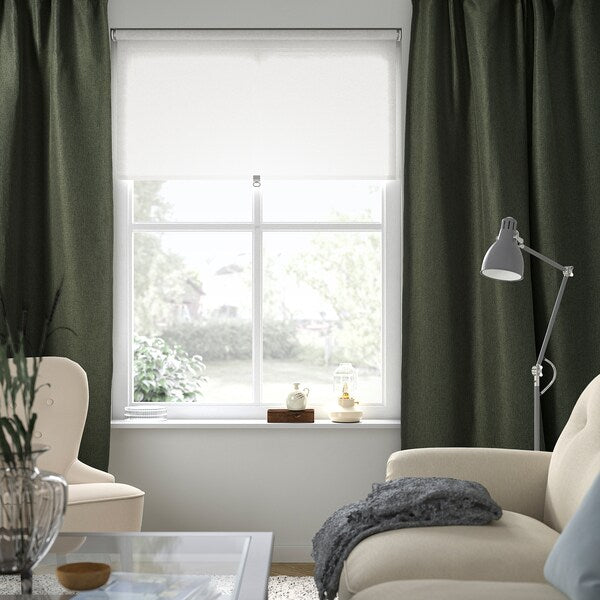 ANNAKAJSA room darkening curtains, 1 pair, dark green/with heading tape, 145x300 cm