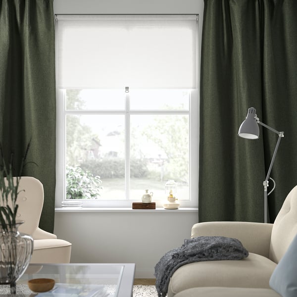 ANNAKAJSA room darkening curtains, 1 pair, dark green/with heading tape, 145x300 cm