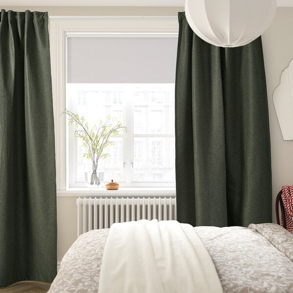 ANNAKAJSA room darkening curtains, 1 pair, dark green/with heading tape, 145x300 cm
