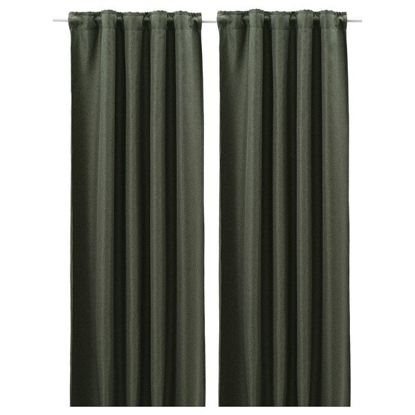 ANNAKAJSA room darkening curtains, 1 pair, dark green/with heading tape, 145x300 cm