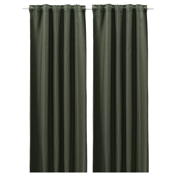 ANNAKAJSA room darkening curtains, 1 pair, dark green/with heading tape, 145x300 cm