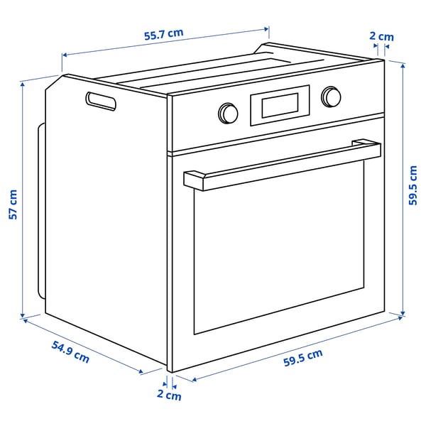 ANRÄTTA forced air oven w pyrolytic funct, Width: 59.5 cmDepth: 56.9 cmHeight: 59.5 cmCapacity: 71 lWeight: 30.00 kgElectric cord length: 90.0 cm
