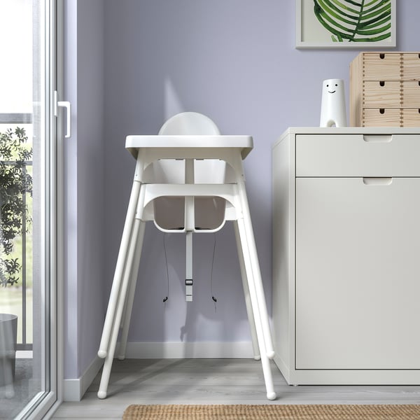 ANTILOP highchair with tray, white/white, 25x90x60 cm