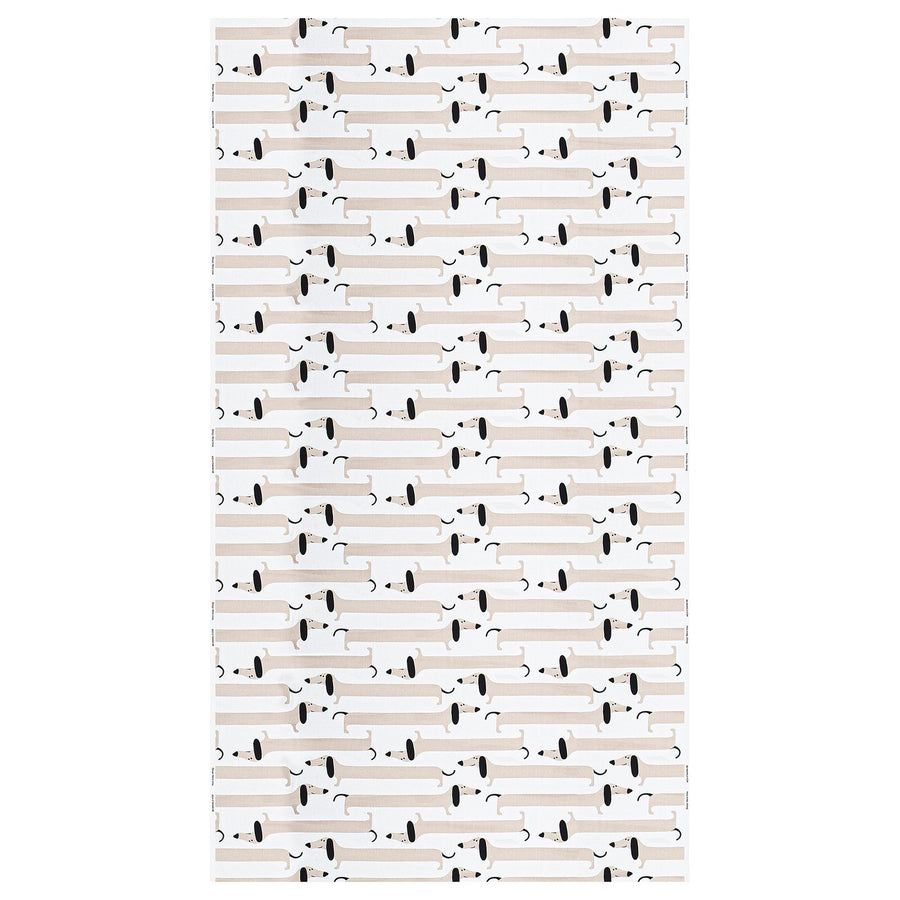 ARBETSTÅG pre-cut fabric, off-white/beige dog pattern, 150x300 cm