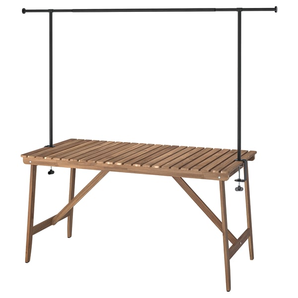 ASKHOLMEN / HELGEÖ table with decorating rod, outdoor dark brown/black, 143 cm