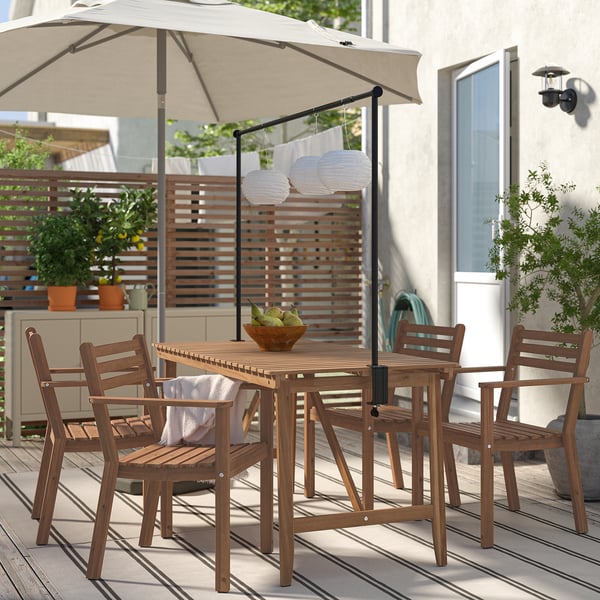 ASKHOLMEN / HELGEÖ table with decorating rod, outdoor dark brown/black, 143 cm