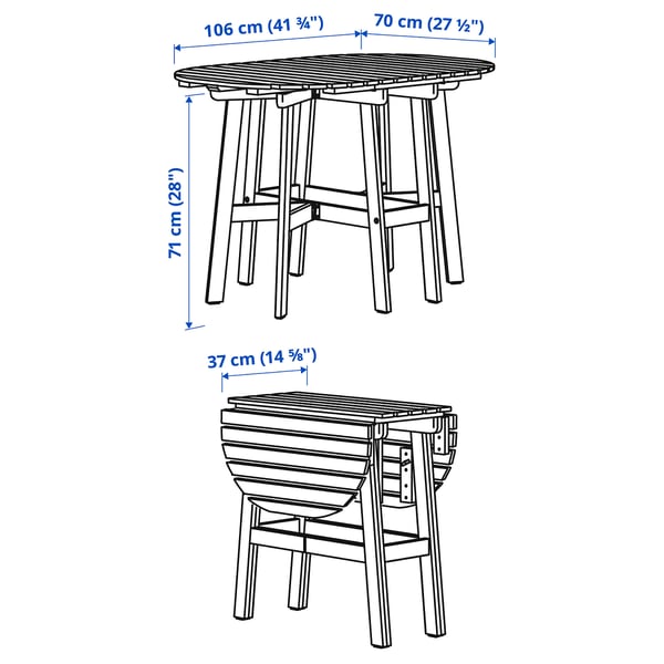 ASKHOLMEN gateleg table+4 chairs, outdoor, foldable dark brown/Klösan blue, 106x36 cm