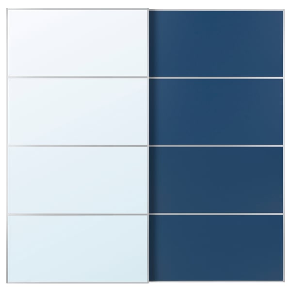 AULI / MEHAMN pair of sliding doors, aluminium mirror glass/double sided blue, 200x201 cm