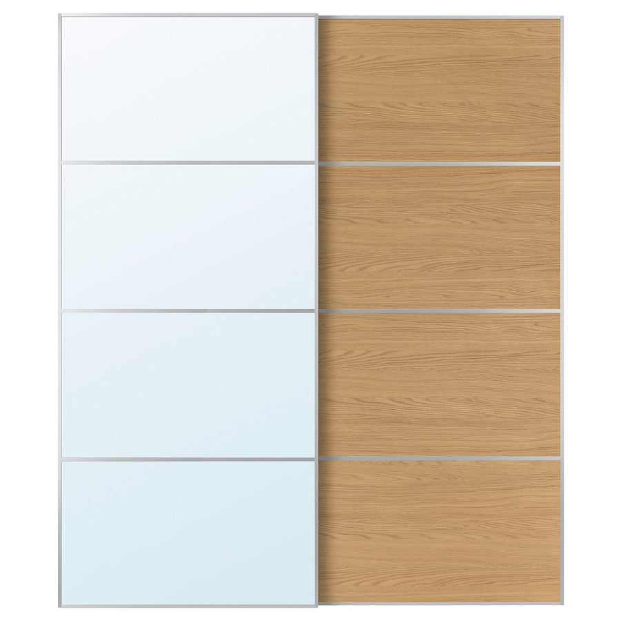 AULI / MEHAMN pair of sliding doors, aluminium mirror glass/double sided oak effect, 200x236x8.0 cm