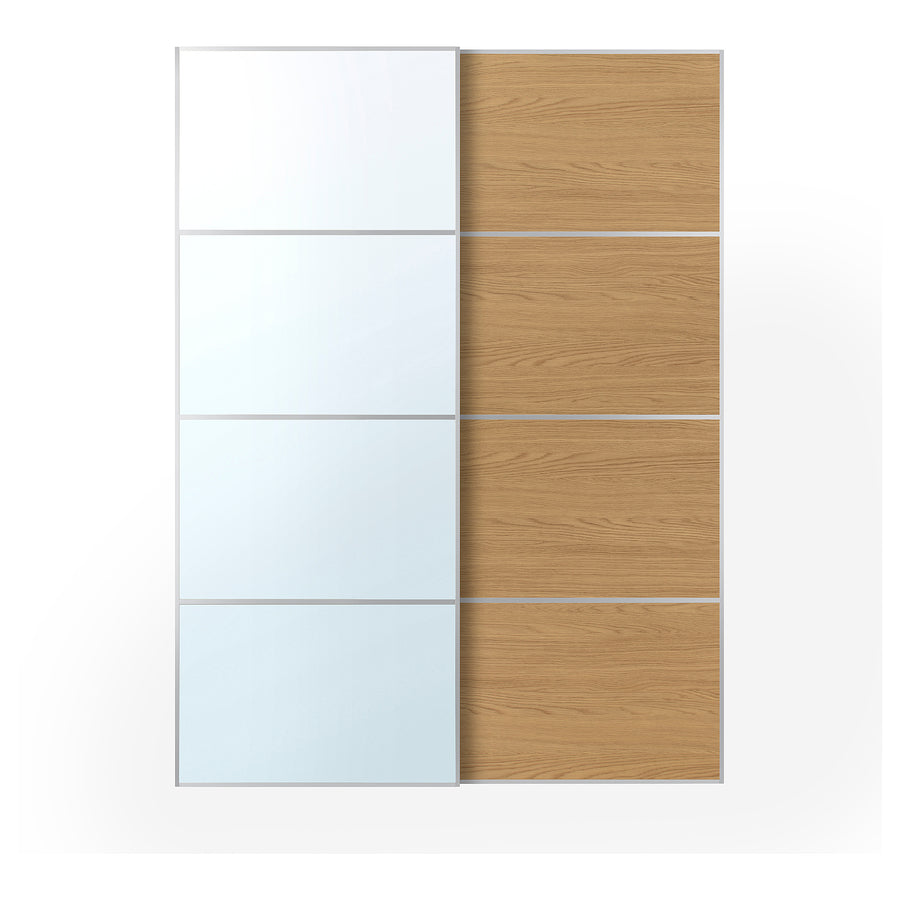 AULI / MEHAMN pair of sliding doors, aluminium mirror glass/double sided oak effect, 150x201 cm