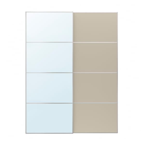 AULI / MEHAMN pair of sliding doors, aluminium mirror glass/double sided grey-beige, 150x201x8.0 cm