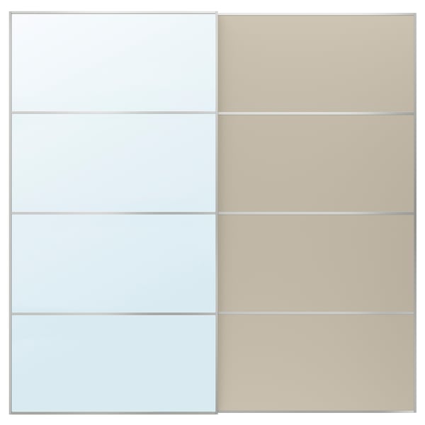 AULI / MEHAMN pair of sliding doors, aluminium mirror glass/double sided grey-beige, 200x201x8.0 cm