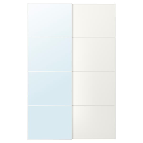 Ikea AULI / MEHAMN - Pair of sliding doors, white mirror glass/double sided white, 150x236 cm
