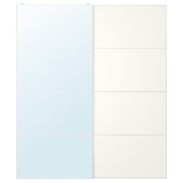 Ikea AULI / MEHAMN - Pair of sliding doors, white mirror glass/double sided white, 200x236 cm