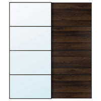AULI / MEHAMN pair of sliding doors, black mirror glass/double sided dark brown oak effect, 200x236 cm