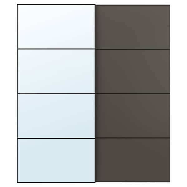 Ikea AULI / MEHAMN - Pair of sliding doors, black mirror glass/double sided dark grey, 200x236 cm