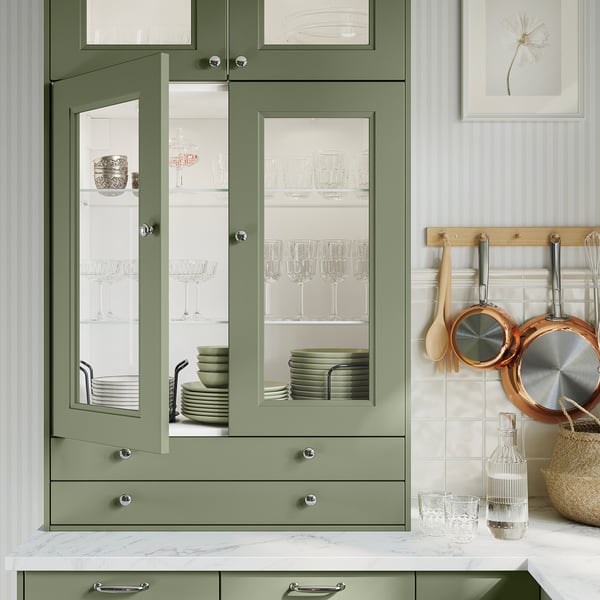 AXSTAD glass door, grey-green, 30x100 cm
