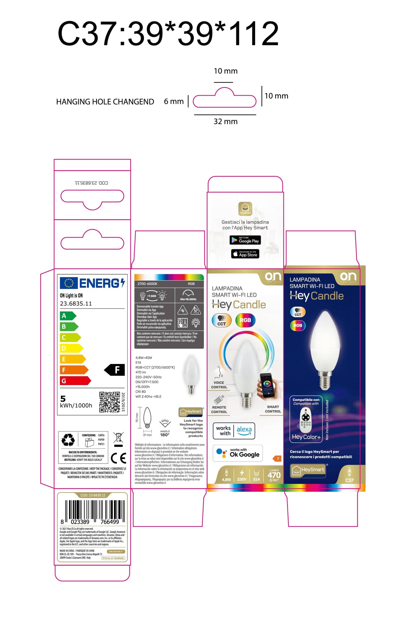 LED SMART CANDLE SMARIGLIATA E14=4.8W 470LM RGB CCT BULB