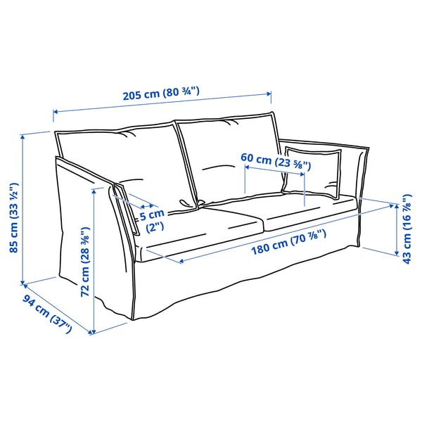 BACKSÄLEN 3-seat sofa, Hallarp grey, 205x85x94 cm