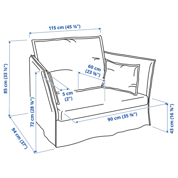BACKSÄLEN 1,5-seat armchair, Hallarp grey, 115x85x94 cm