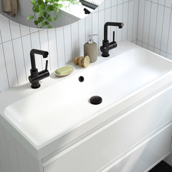 BACKSJÖN wash-basin with water trap, white, 100x48 cm