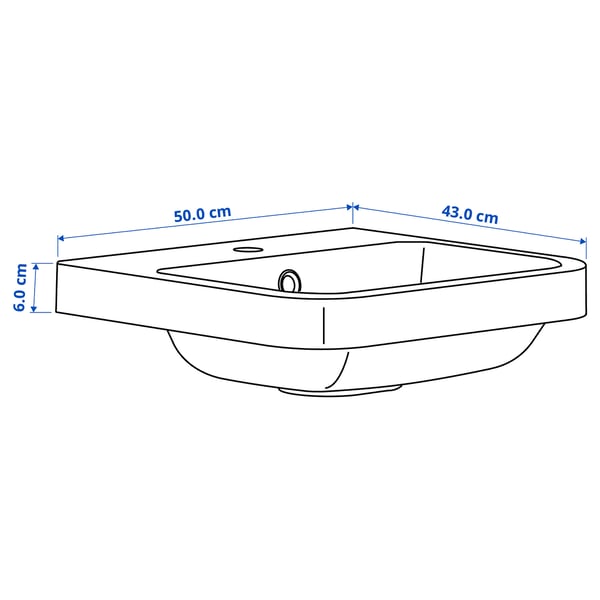 BACKSJÖN semi-recessed wash-basin w watr trp, black, 50x43 cm