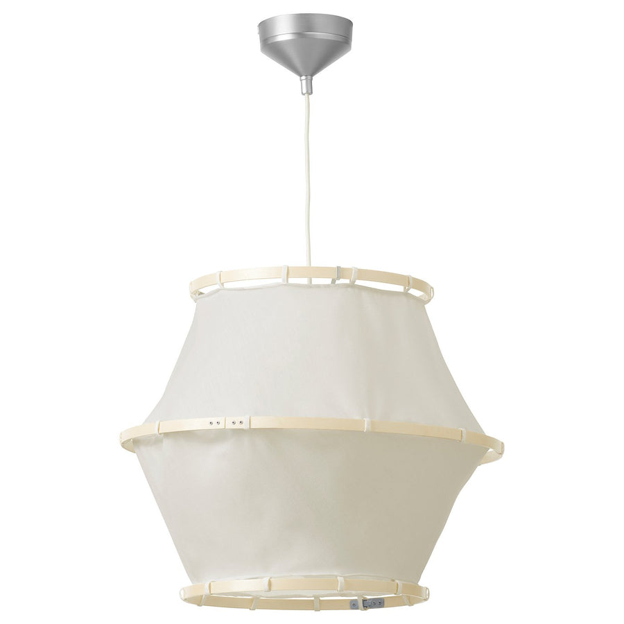BÄCKMÄRKE pendant lamp, white textile/wood, 54 cm