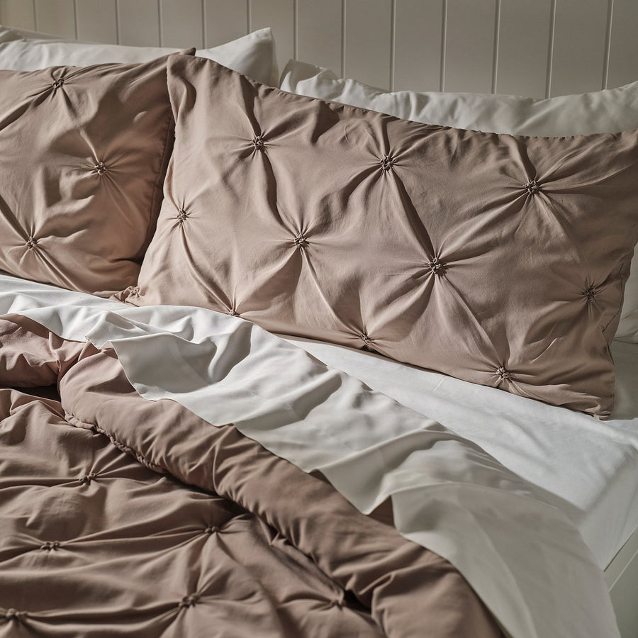 BÄGARKLOCKA comforter set, grey-beige, 240x220/50x80 cm