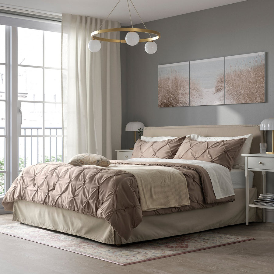 BÄGARKLOCKA comforter set, grey-beige, 240x220/50x80 cm