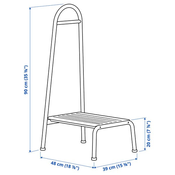 BÄSINGEN step stool with handrail, anthracite, 48x90x39 cm