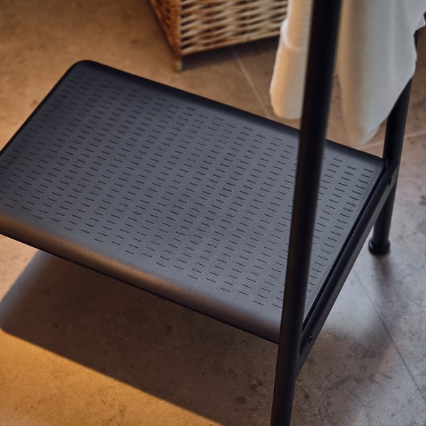 BÄSINGEN step stool with handrail, anthracite, 48x90x39 cm