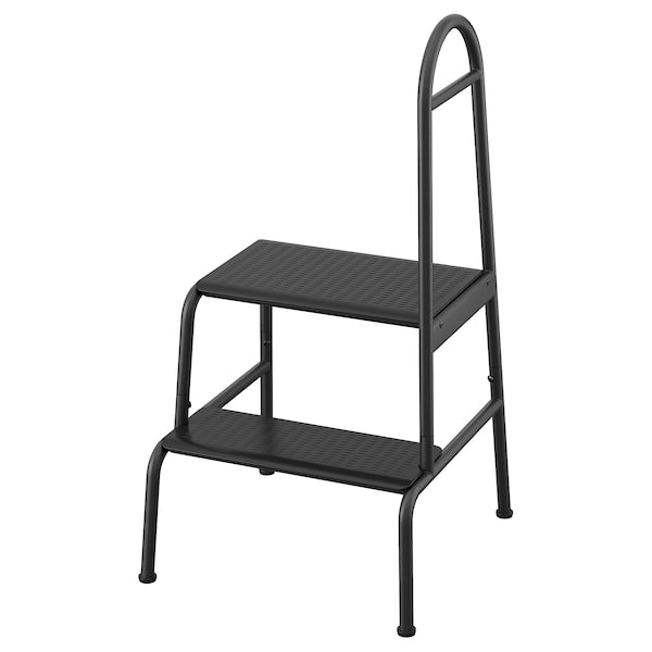 BÄSINGEN step stool with handrail, 2-steps, anthracite, 48x90x48 cm
