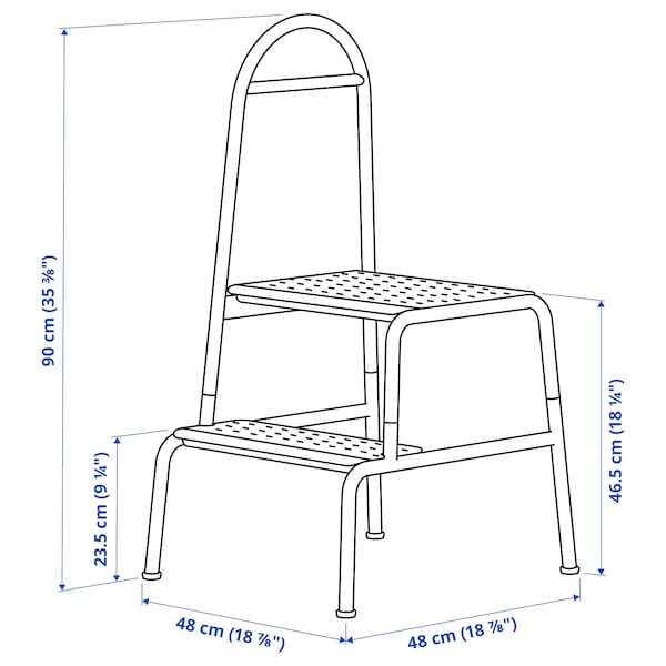 BÄSINGEN step stool with handrail, 2-steps, anthracite, 48x90x48 cm