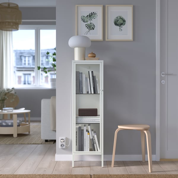 BAGGEBO glass-door cabinet, metal/white, 34x30x116 cm