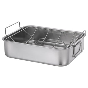 BAKTIDER roasting tin with grill rack, stainless steel, 40x32 cm
