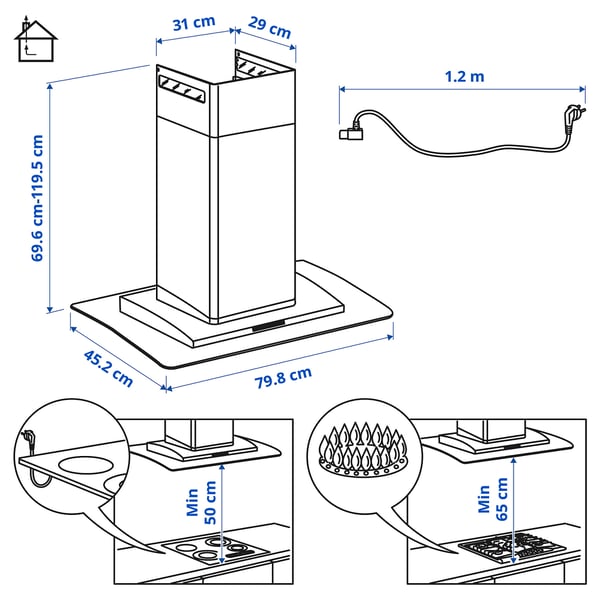BALANSERAD wall mounted extractor hood, stainless steel/glass, 80 cm