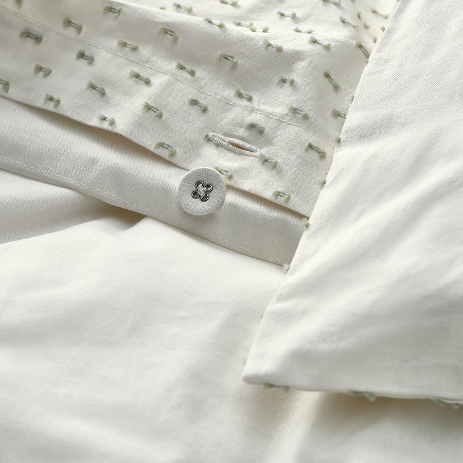 BANDKNIPPE duvet cover and 2 pillowcases, white/green, 240x220/50x80 cm