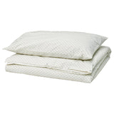 BANDKNIPPE duvet cover and pillowcase, white/green, 150x200/50x80 cm