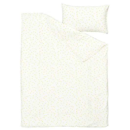 BARNDRÖM duvet cover and pillowcase, white yellow/dot pattern, 150x200/50x80 cm