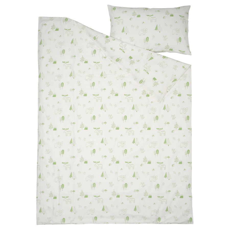 BARNDRÖM duvet cover and pillowcase, white green/forest, 150x200/50x80 cm