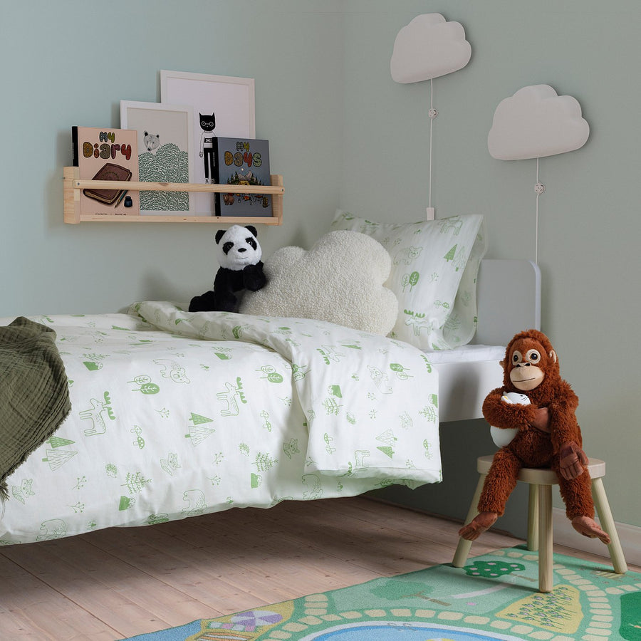 BARNDRÖM duvet cover and pillowcase, white green/forest, 150x200/50x80 cm