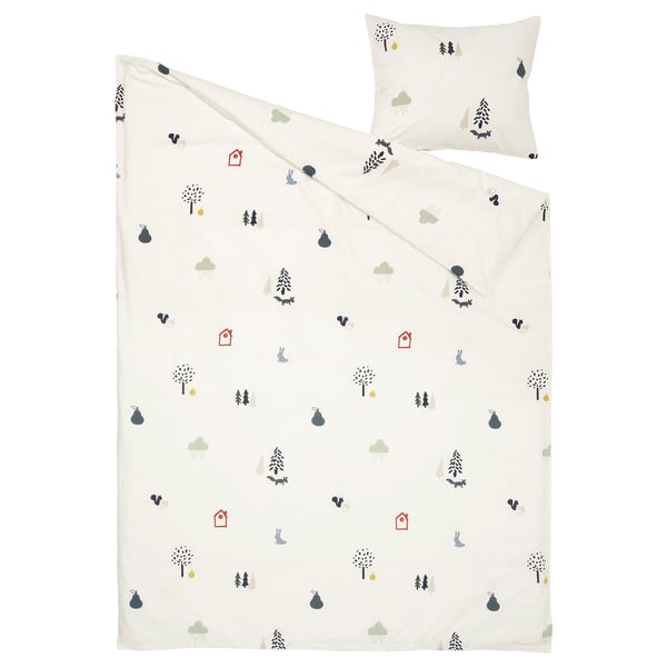 BARNDRÖM duvet cover and pillowcase, forest animal pattern/multicolour, 150x200/50x80 cm