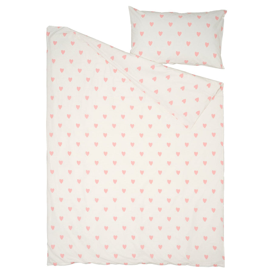 BARNDRÖM duvet cover and pillowcase, heart pattern white/pink, 150x200/50x80 cm