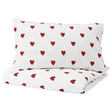 BARNDRÖM duvet cover and pillowcase, heart pattern/white red, 150x200/50x80 cm