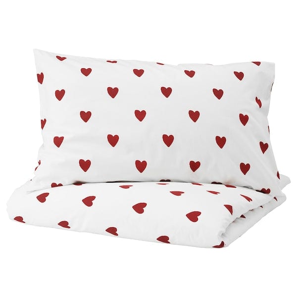 Ikea BARNDRÖM - Duvet cover and pillowcase, heart pattern/white red, 150x200/50x80 cm