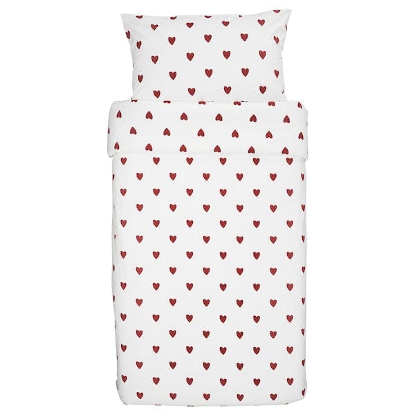 Ikea BARNDRÖM - Duvet cover and pillowcase, heart pattern/white red, 150x200/50x80 cm