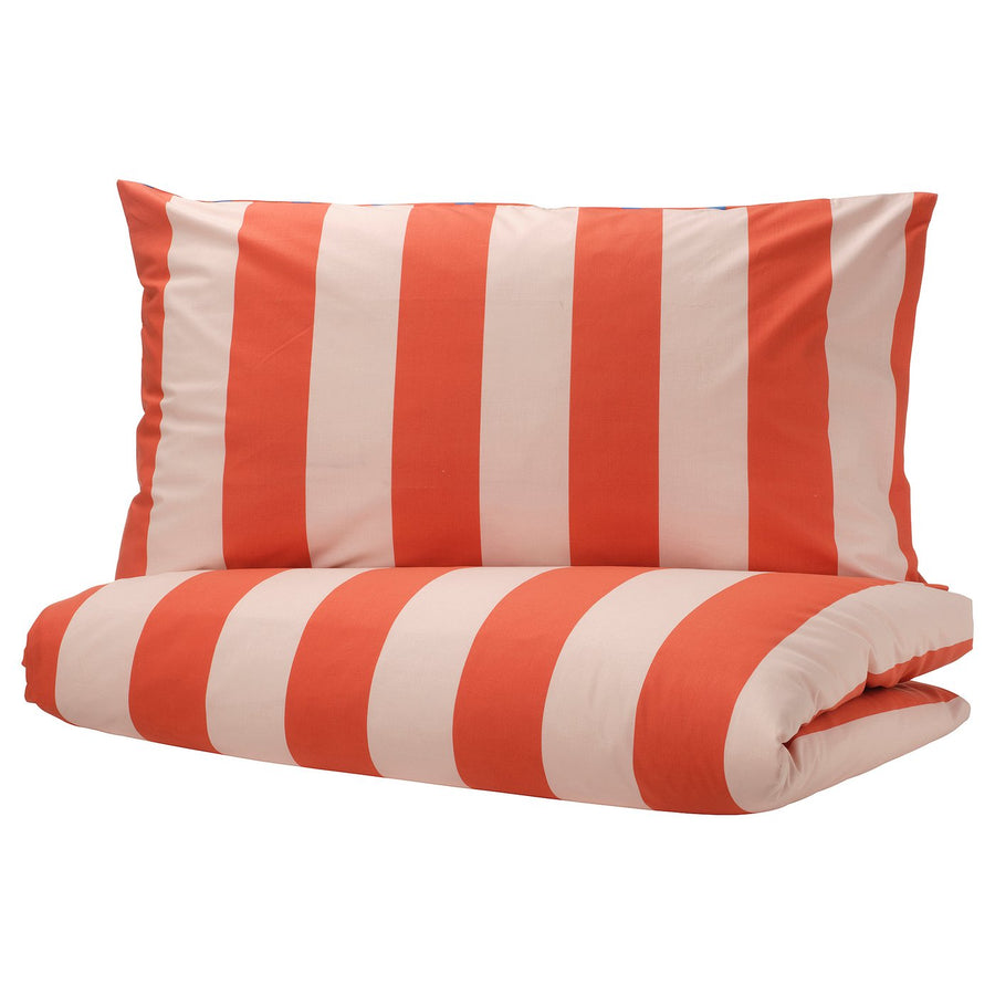 BARNDRÖM duvet cover and pillowcase, pink red/stripe pattern, 150x200/50x80 cm