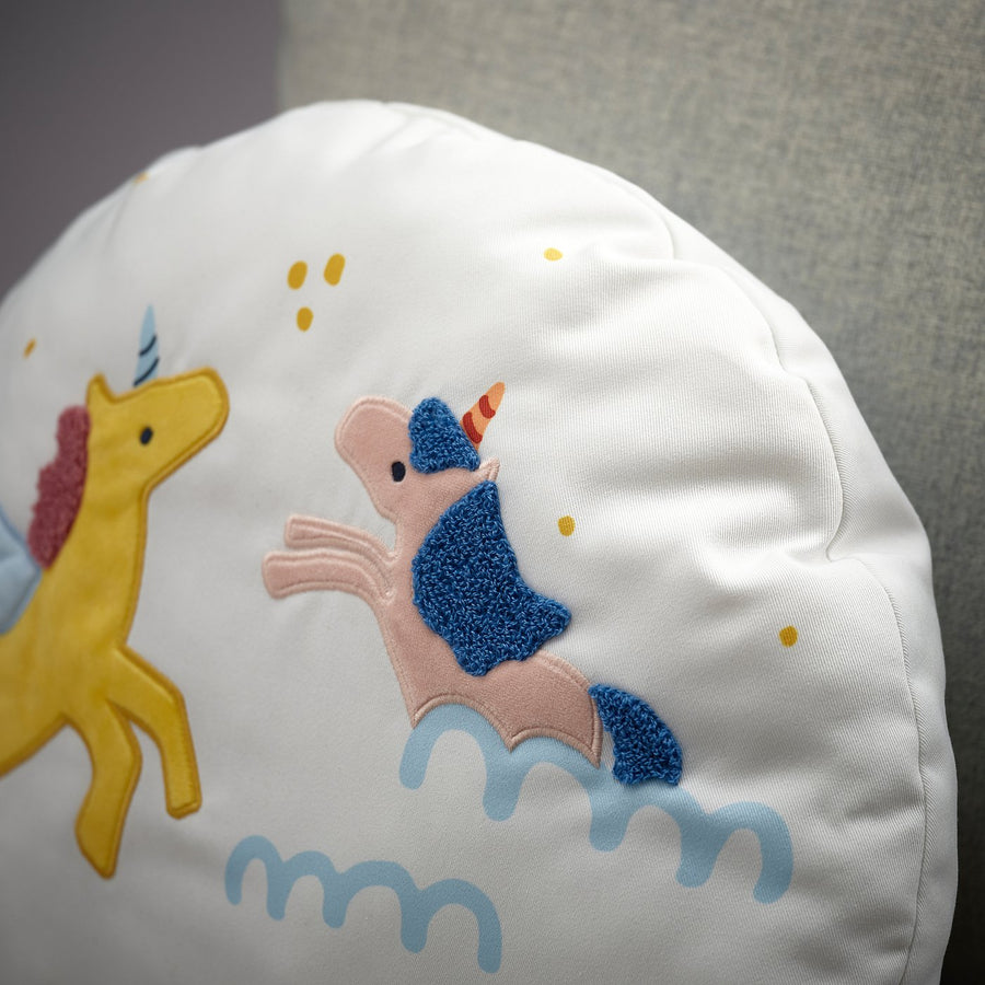 BARNDRÖM cushion, white/unicorn rainbow, 45x33 cm