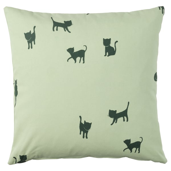BARNDRÖM cushion cover, cat pattern/green, 50x50 cm