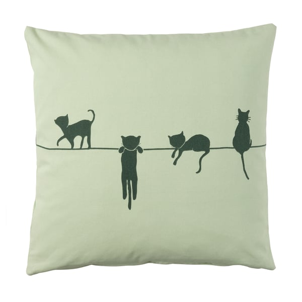 BARNDRÖM cushion cover, cat pattern/green, 50x50 cm